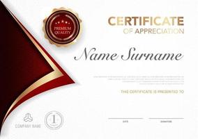 modelo de certificado vermelho e ouro imagem de estilo de luxo. diploma de desenho geométrico moderno. vetor de eps10.