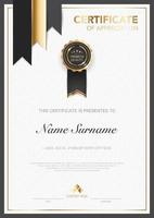 modelo de certificado de diploma de cor preta e dourada com imagem vetorial de estilo moderno e luxuoso, prêmio adequado para apreciação. eps10 de ilustração vetorial. vetor