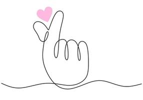 contínuo um desenho de linha do símbolo coreano da mão dos dedos do amor. vetor