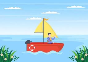 veleiro com ilustração de vista para o mar ou lago vetor