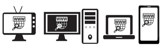 ícone de design plano de dispositivos com sinal de globo www. vetor