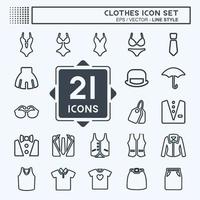 conjunto de ícones de roupas - estilo de linha, ilustração simples, traço editável