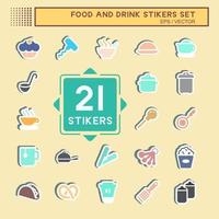 adesivo conjunto comida e bebida - ilustração simples, curso editável. vetor