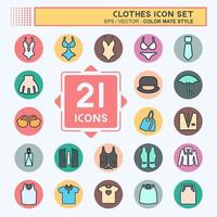 conjunto de ícones de roupas - estilo companheiro de cor, ilustração simples, traço editável vetor