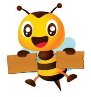 desenho animado fofa querida abelha segurando esvaziar de madeira tabuleta ilustração vetor