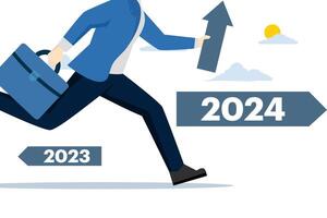 estratégico açao planejamento dentro a Novo ano 2024, configuração o negócio metas para alcance a principal, visão do futuro o negócio ou carreira desenvolvimento dentro 2024. plano ilustração em uma branco fundo vetor