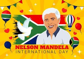 feliz Nelson Mandela internacional dia ilustração em 18 Julho com sul África bandeira e fita dentro plano desenho animado fundo Projeto vetor