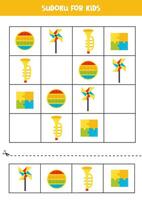 educacional sudoku jogos com fofa desenho animado brinquedos. vetor