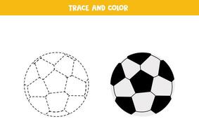 vestígio e cor desenho animado futebol bola. imprimível planilha para crianças. vetor