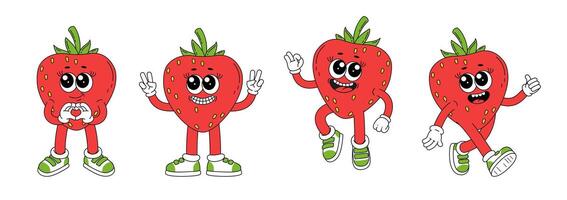 fofa desenho animado morango personagem dentro diferente poses. quadrinho ilustração do fresco verão fruta. vetor