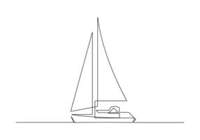 contínuo 1 linha desenhando do barco a vela pró ilustração vetor