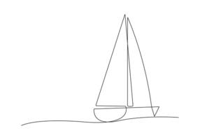 contínuo 1 linha desenhando do barco a vela pró ilustração vetor