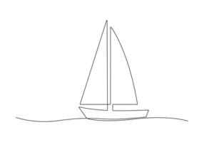 contínuo 1 linha desenhando do barco a vela pró ilustração vetor