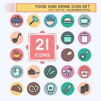 conjunto de ícones de alimentos e bebidas - estilo companheiro de cor vetor