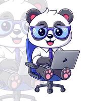 fofa panda sentado e trabalhando dentro frente do uma computador portátil vetor
