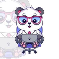 fofa panda é trabalhando dentro frente do uma computador portátil vetor