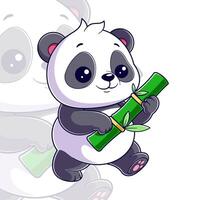 fofa panda carregando uma peça do bambu vetor