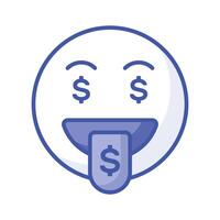 rico emoji projeto, ávido expressões, dólar placa em língua vetor