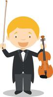 fofa desenho animado ilustração do uma clássico músico ou uma violinista vetor