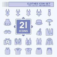 conjunto de ícones de roupas - estilo de dois tons, ilustração simples, traço editável