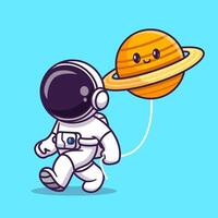 fofa astronauta caminhando com fofa Saturno planeta desenho animado vetor