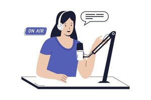 mulheres falando e gravação audio podcasts ou conectados mostra vetor