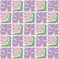 colorida desatado padronizar com lavanda flores vintage hippie estilo fundo. geométrico xadrez impressão papel de parede, Primavera natural fundo com roxa flores vetor