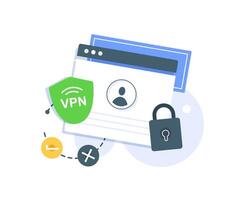 vpn serviço para proteger dele pessoal dados privados proteção conceito, seguro rede página e virtual privado rede placa vetor