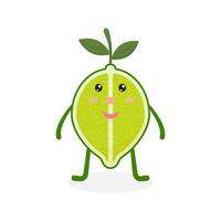 fofa kawaii Lima, desenho animado maduro fruta. ilustração do desenho animado verde Lima com tipo olhos e sorriso, engraçado emoji. suculento citrino adesivo. vetor