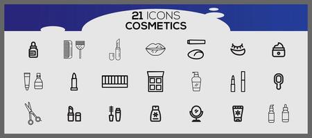 Cosmético linha ícone conjunto com Maquiagem beleza linha ícones beleza acessórios conjunto Maquiagem acessórios. vetor