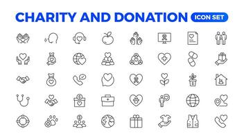 caridade e doação ícone definir. caridade e doação ícone definir, ajuda, voluntário, doou assistência, compartilhamento, e solidariedade símbolo. sólido ícones coleção. vetor