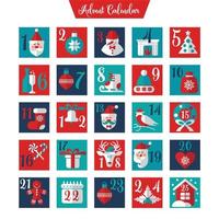 calendário ou cartaz do advento do Natal. elementos de design de férias de inverno. calendário de contagem regressiva. vetor