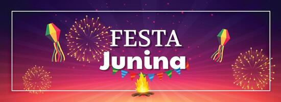 festa junina celebração fogos de artifício bandeira vetor