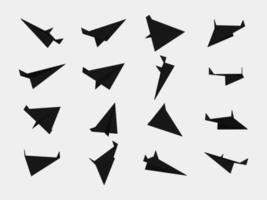 coleção de aviões de papel preto com diferentes pontos de vista e ângulos vetor