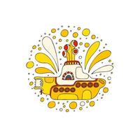 submarino amarelo em estilo doodle. mão desenhada logotipo. fundo branco. vetor