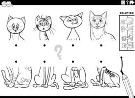 Combine metades atividade com desenho animado gatos personagens coloração página vetor