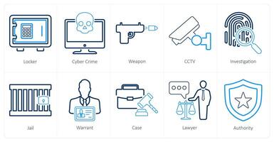 uma conjunto do 10 justiça ícones Como armário, cyber crime, arma vetor