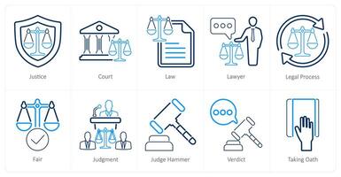 uma conjunto do 10 justiça ícones Como justiça, tribunal, lei vetor