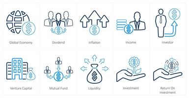 uma conjunto do 10 investimento ícones Como global economia, dividendo, inflação vetor