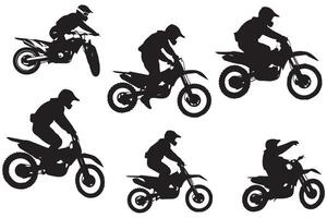 silhuetas do motocicleta pulando livre Projeto vetor