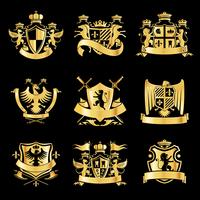 Emblemas dourados heráldicos vetor