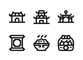 conjunto simples de ícones de linha de vetor relacionados a culturas chinesas. contém ícones como templo, rolagem, tigela de arroz e muito mais.