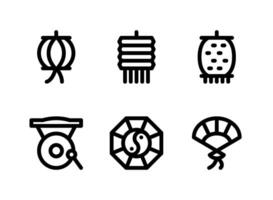 conjunto simples de ícones de linha do vetor relacionados ao ano novo chinês. contém ícones como lanterna, gong, feng shui e muito mais.