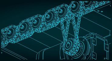 projeto do rolo transportador com cadeia dirigir vetor