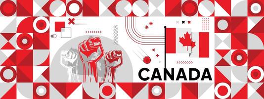 bandeira e mapa do Canadá com elevado punhos. nacional dia ou independência dia Projeto para país celebração. vetor