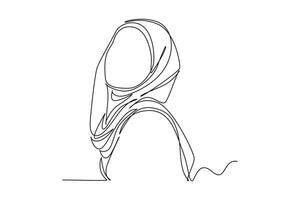 contínuo 1 linha desenhando à moda e na moda hijab mulher conceito. rabisco ilustração. vetor