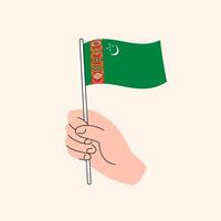 desenho animado mão segurando turcomenistão bandeira, isolado Projeto. vetor
