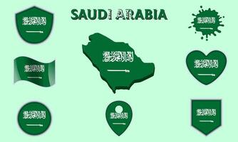 coleção do plano nacional bandeiras do saudita arábia com mapa vetor