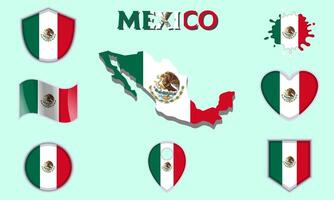 coleção do plano nacional bandeiras do México com mapa vetor