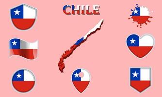 coleção do plano nacional bandeiras do Chile com mapa vetor